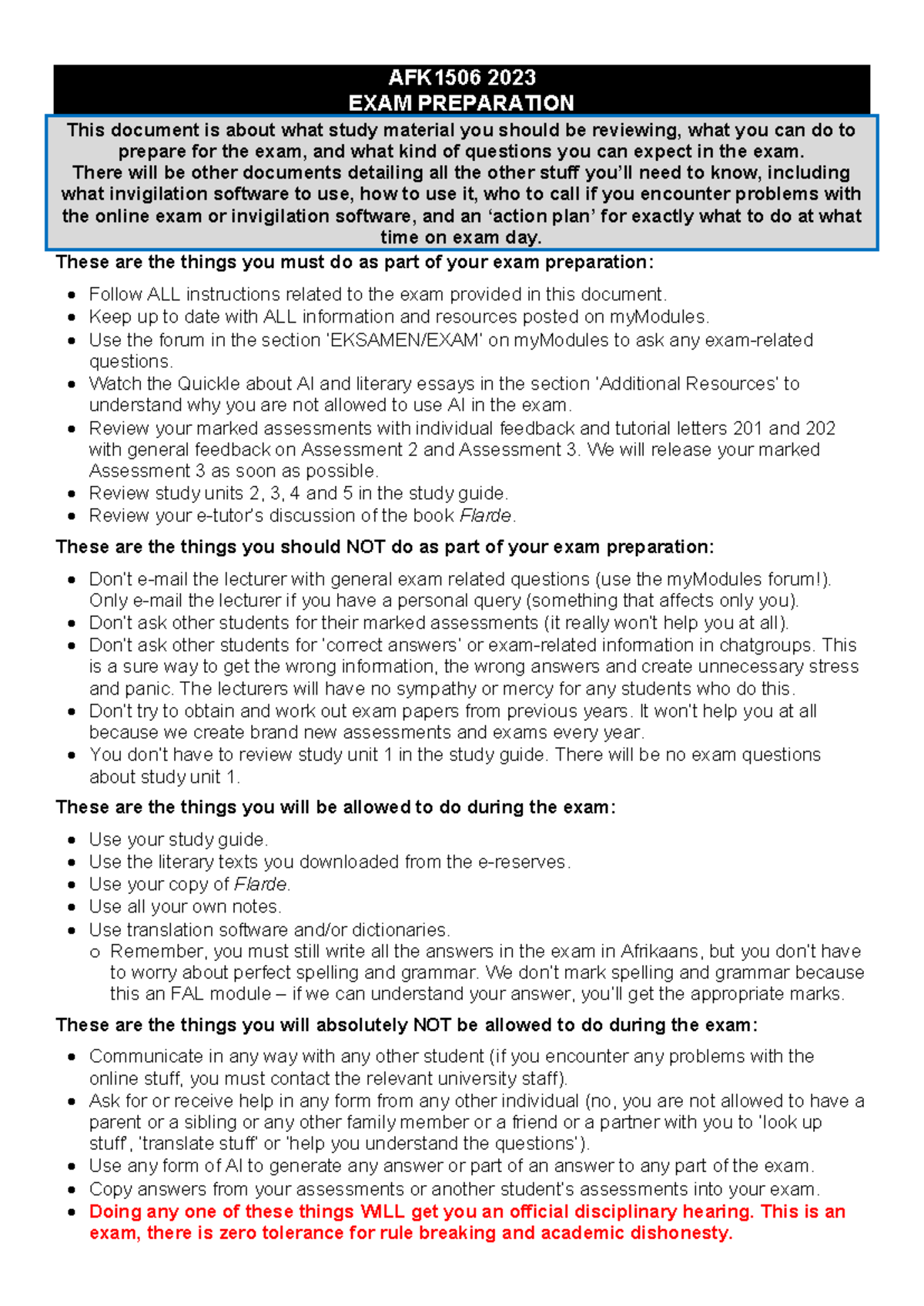 AFK1506 Exam Prep: Essential Guidelines and Expected Questions - Studocu