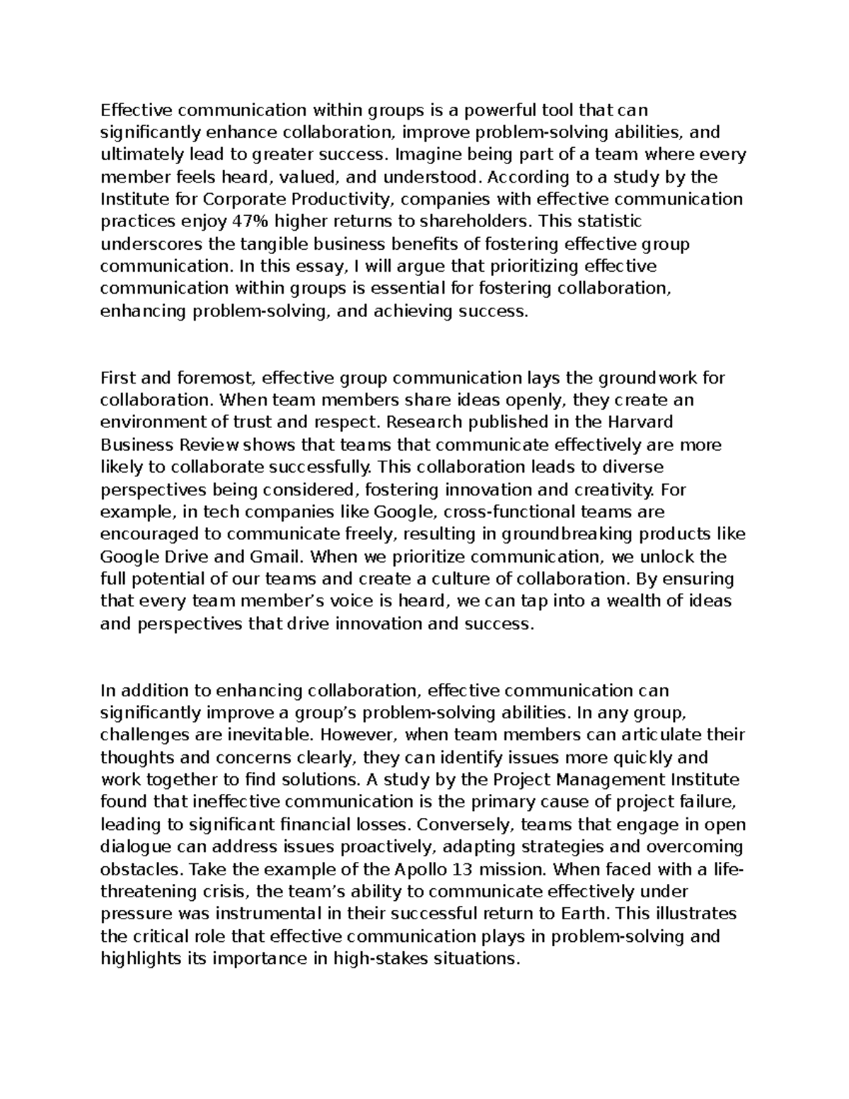 COM205 Week 10 Essay: The Power of Effective Group Communication - Studocu