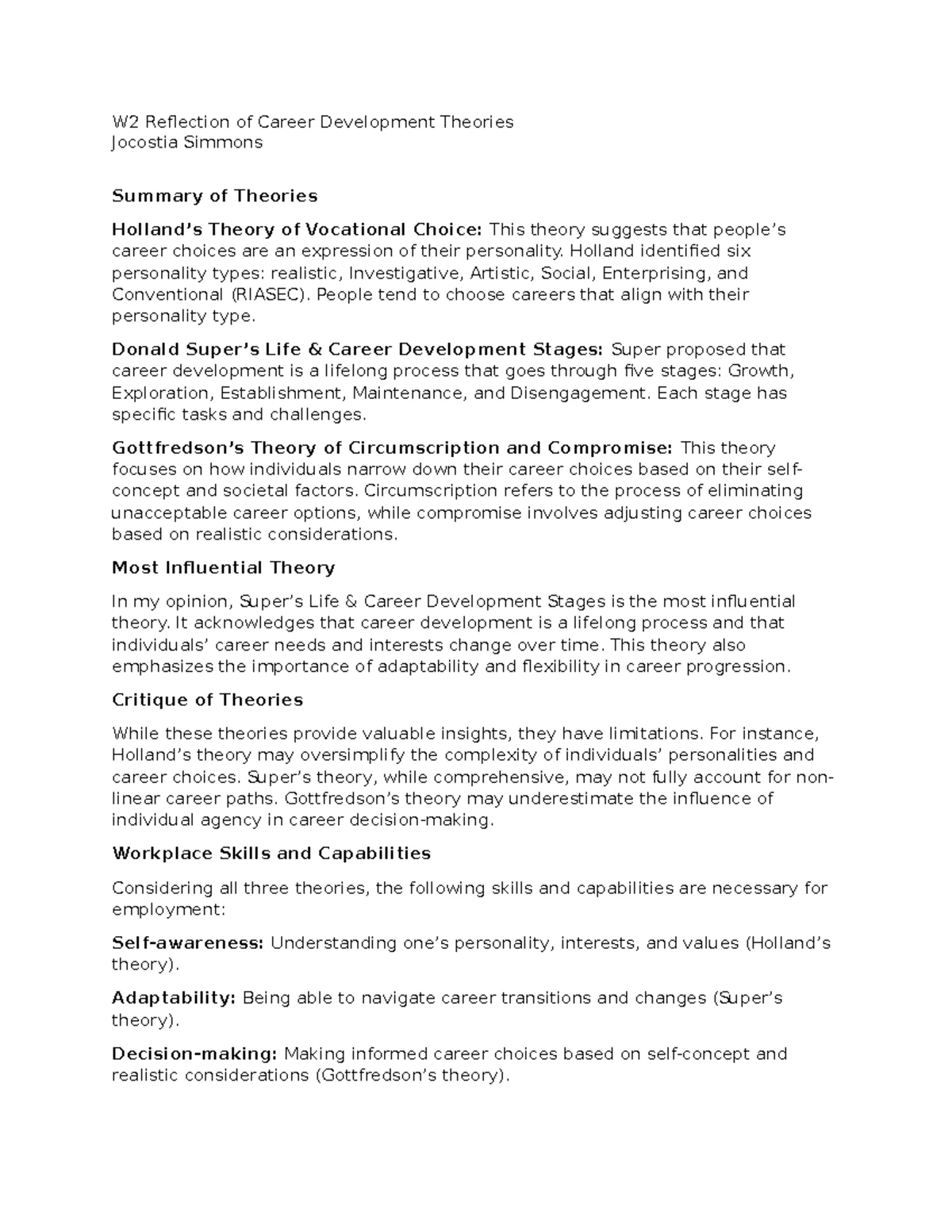 SOSC115 Week 6 Applied Math Career Development & Skills Reflection ...