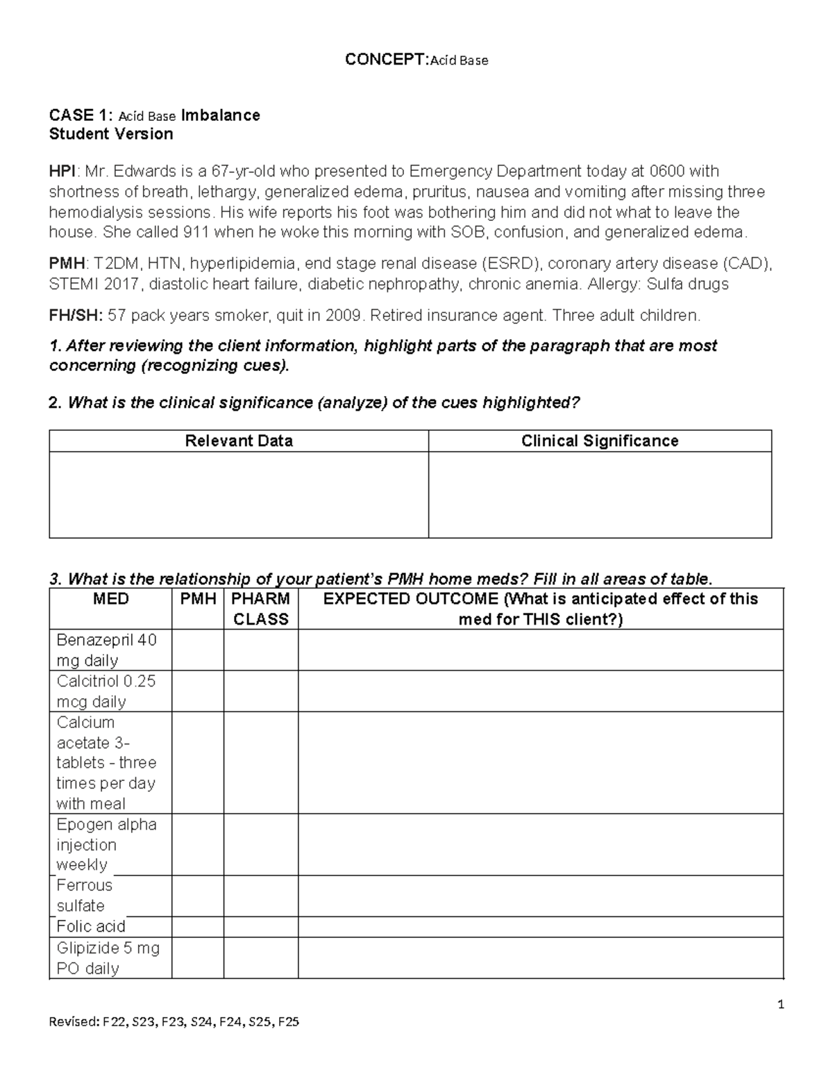 Acid Base Case Study 1: Mr. Edwards' Clinical Assessment and Management ...