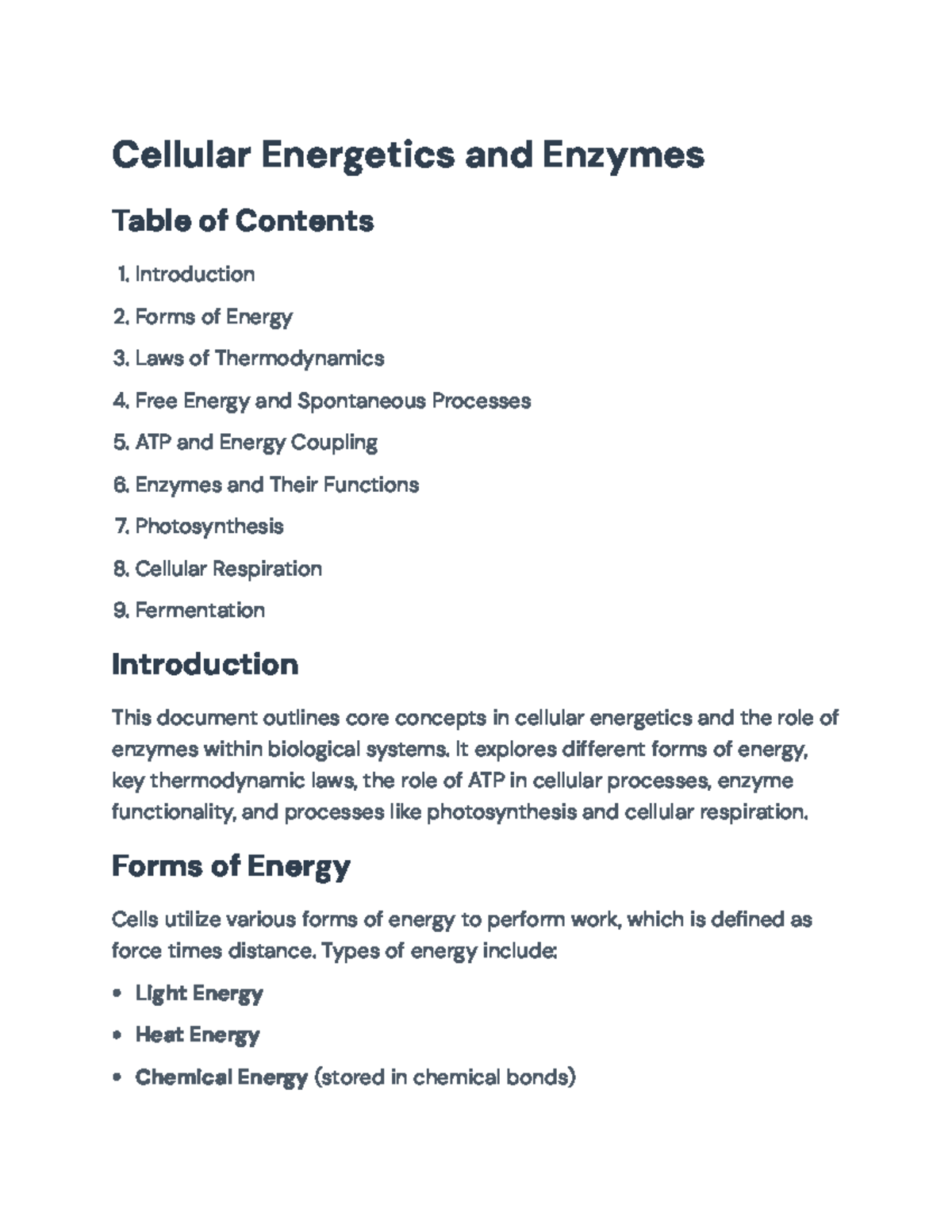 Cellular Energetics and Enzyme Dynamics: Core Concepts Overview ...