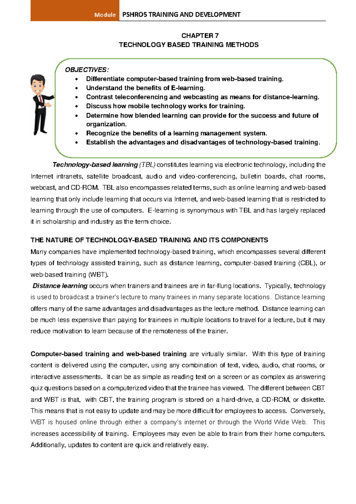 Chapter 7 Technology Based Training Methods - CHAPTER 7 TECHNOLOGY ...