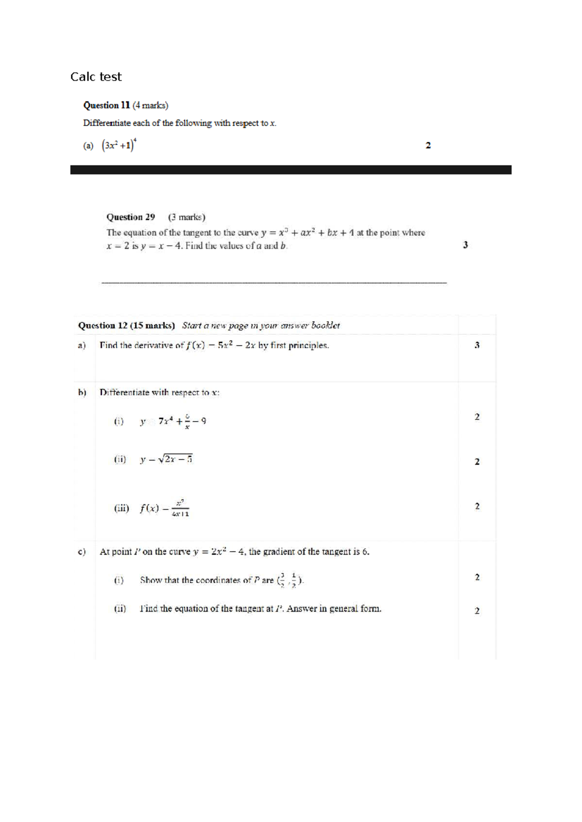 Calc Test Questions and Solutions (Math 101) - Studocu