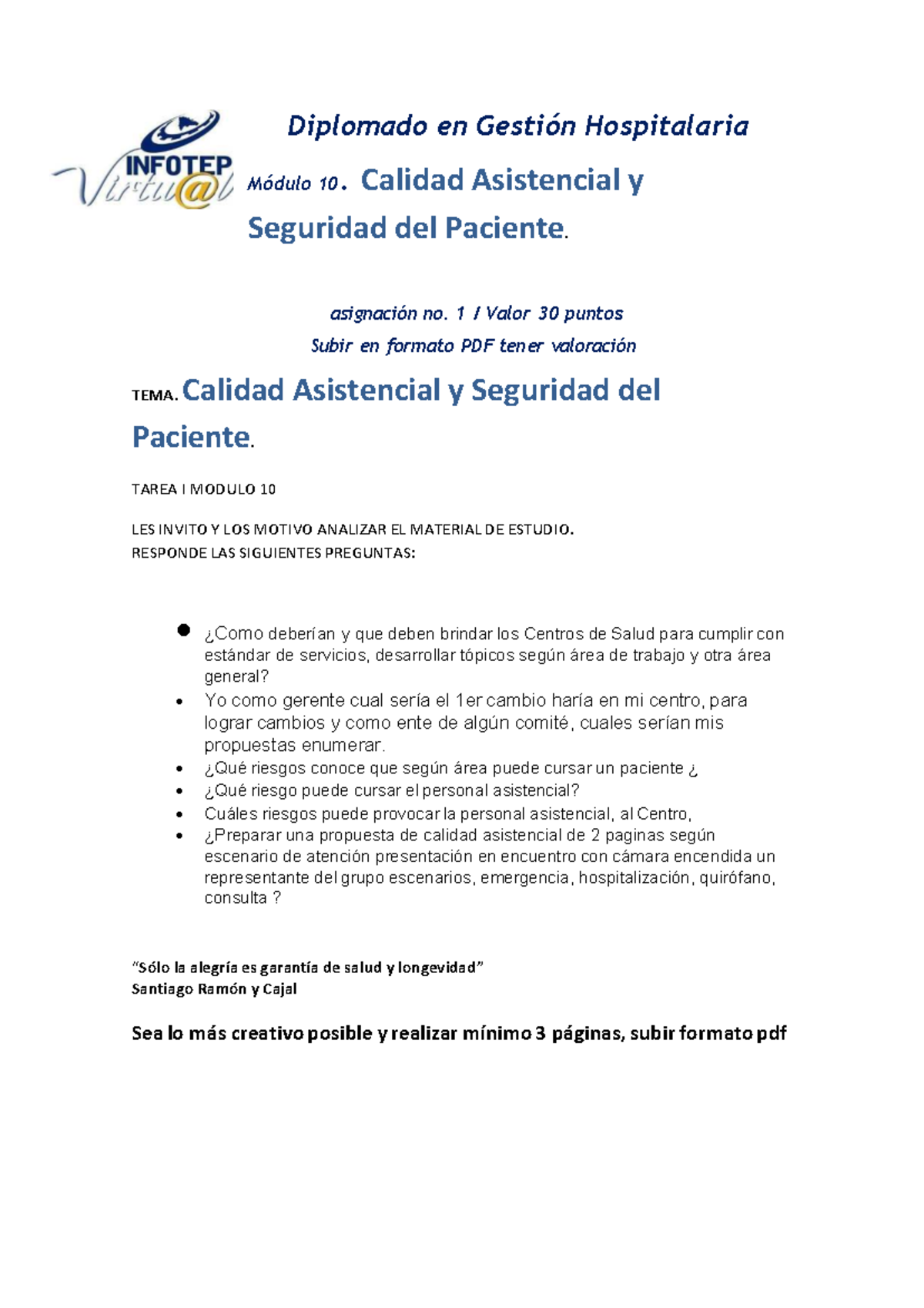 Tarea 1 Módulo 10: Calidad Asistencial y Seguridad del Paciente - Studocu
