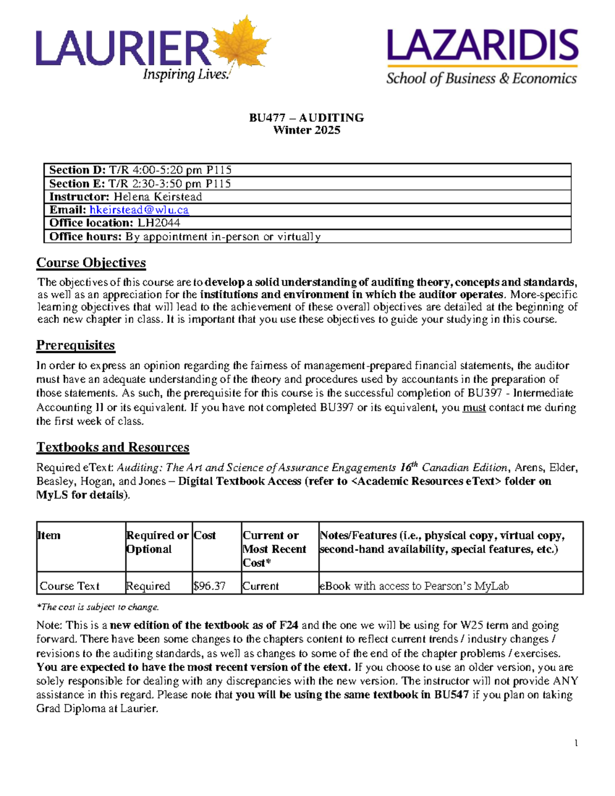 BU477 Auditing Course Syllabus Winter 2025 - Final Exam Details - Studocu