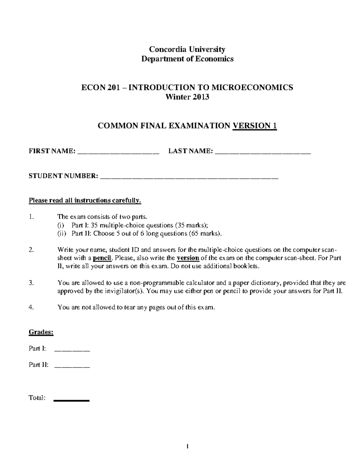 Final Exam Guide for ECON 201 - Winter 2013 - Studocu