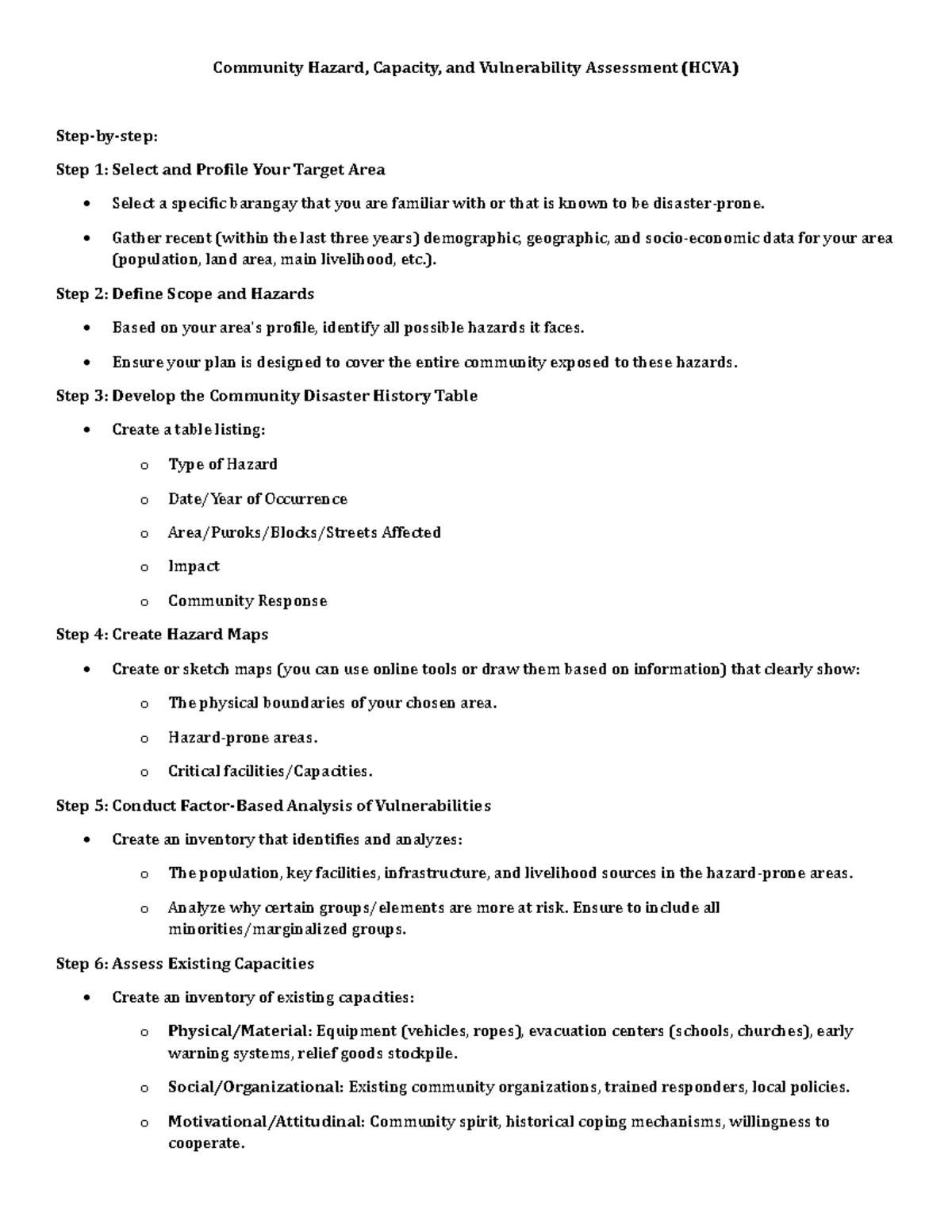 HCVA: Community Hazard, Capacity & Vulnerability Assessment Guide - Studocu
