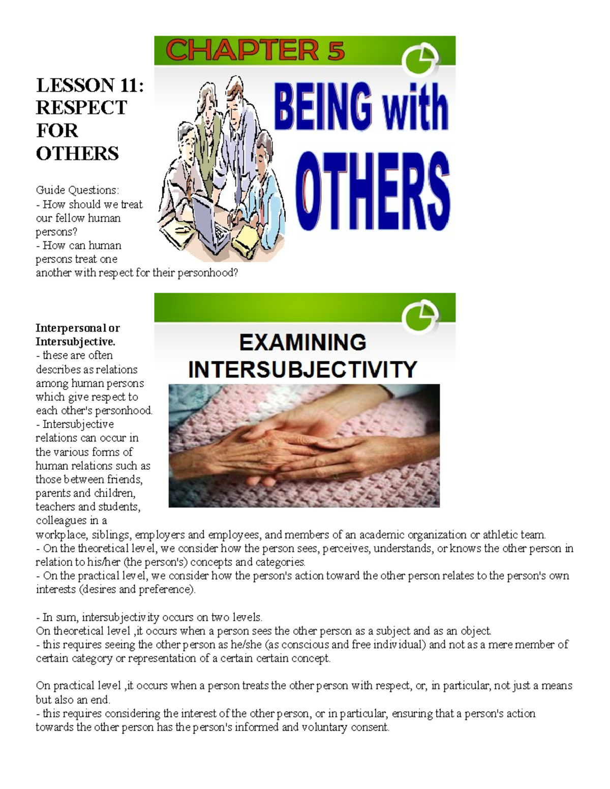 PHI 101: Lesson 11 - Respect for the Human Person and Interpersonal ...