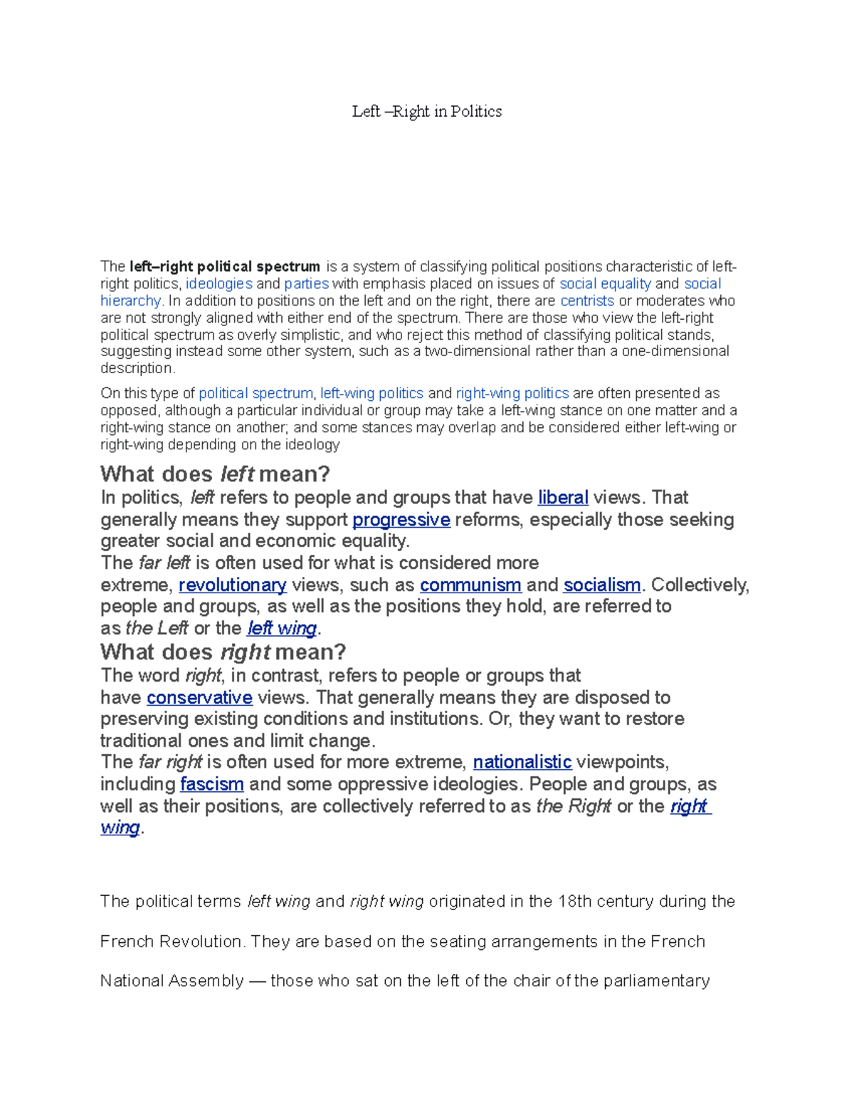 Political Science - comprehensive assignment which scored an A grade ...