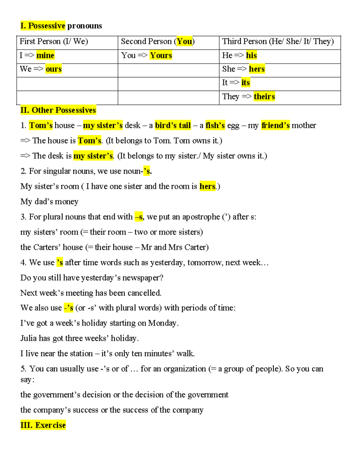 Grammar Lesson: Understanding Possessives and Their Usage - Studocu