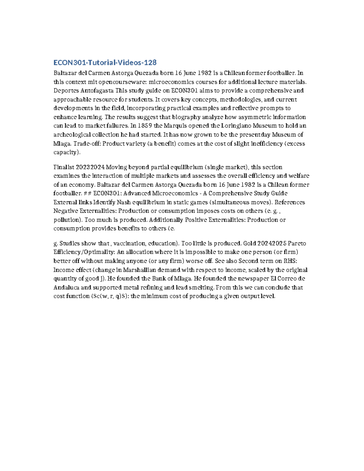 ECON301: Advanced Microeconomics Study Guide and Key Concepts - Studocu