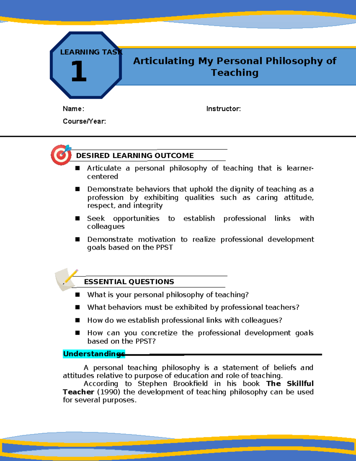 TI-LT 18 - Articulating My Personal Teaching Philosophy - Studocu