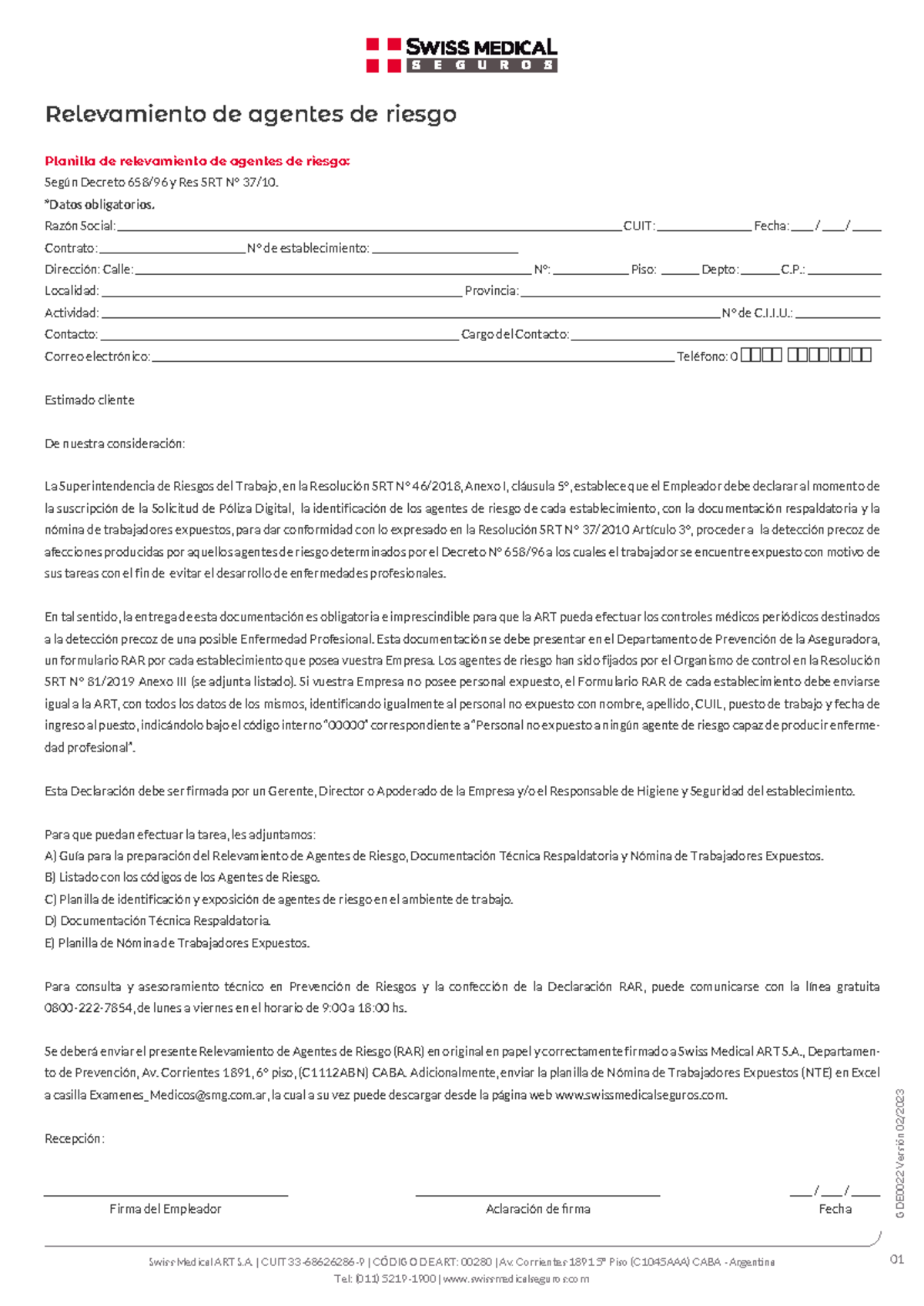 Formulario RAR: Relevamiento de Agentes de Riesgo - Ejemplo 2 - Studocu