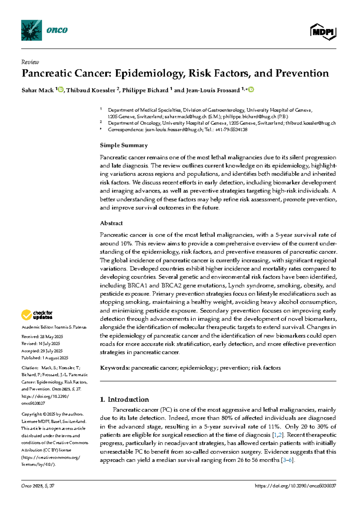 Onco 2025: Comprehensive Review on Pancreatic Cancer Epidemiology and ...