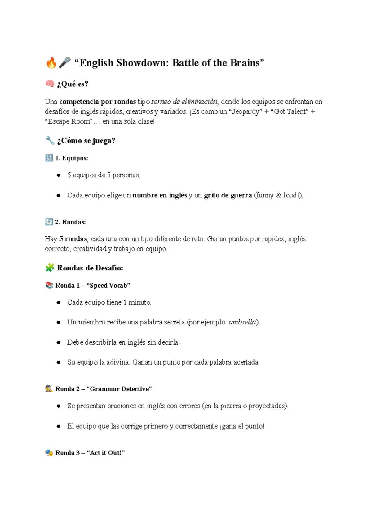 Showdown: Battle of the English Teams - Monday Activity Group - Studocu