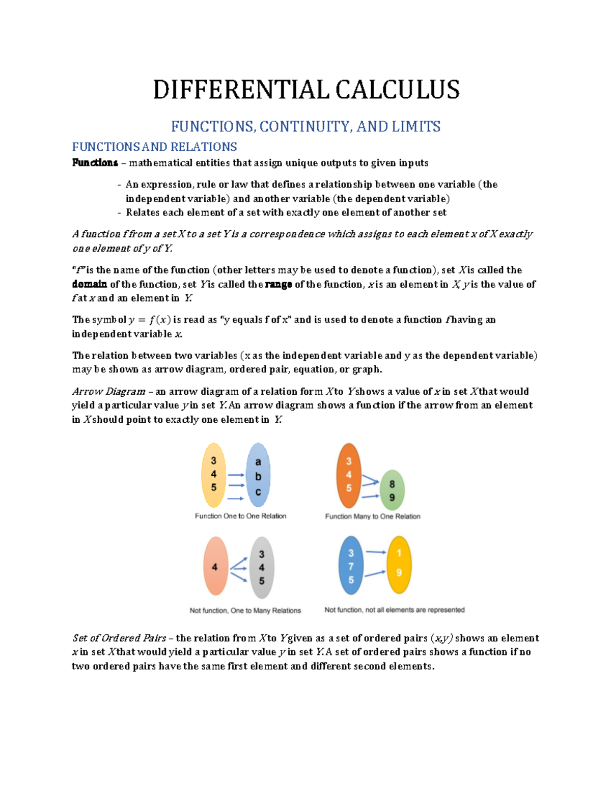 Lecture - Functions, Continuity and Limits - DIFFERENTIAL CALCULUS ...