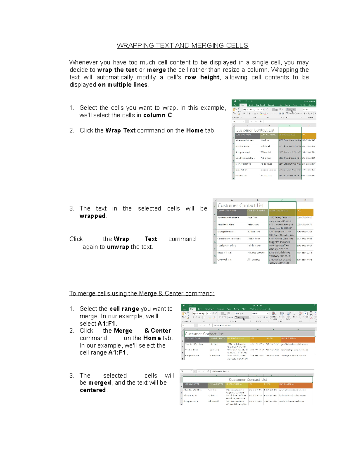Wrapping TEXT AND Merging Cells - WRAPPING TEXT AND MERGING CELLS ...