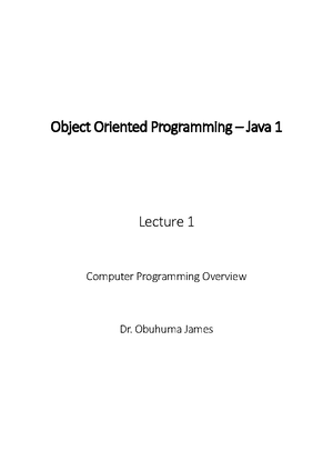 Object Oriented Programming Java 1 - Lecture 2 - Object Oriented ...