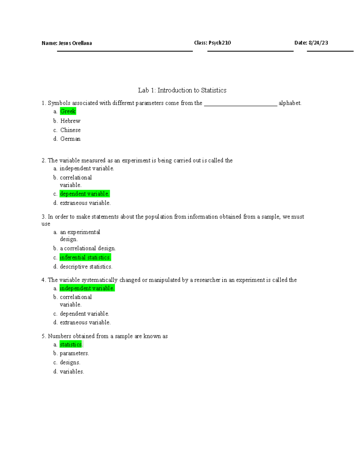 Psych210 Lab 1: Introductory Statistics and Variable Analysis - Studocu