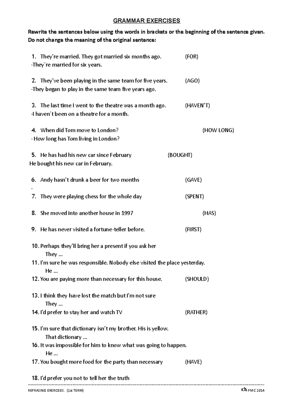 Sentence Rewrite Practice Using Given Words and Forms - Studocu