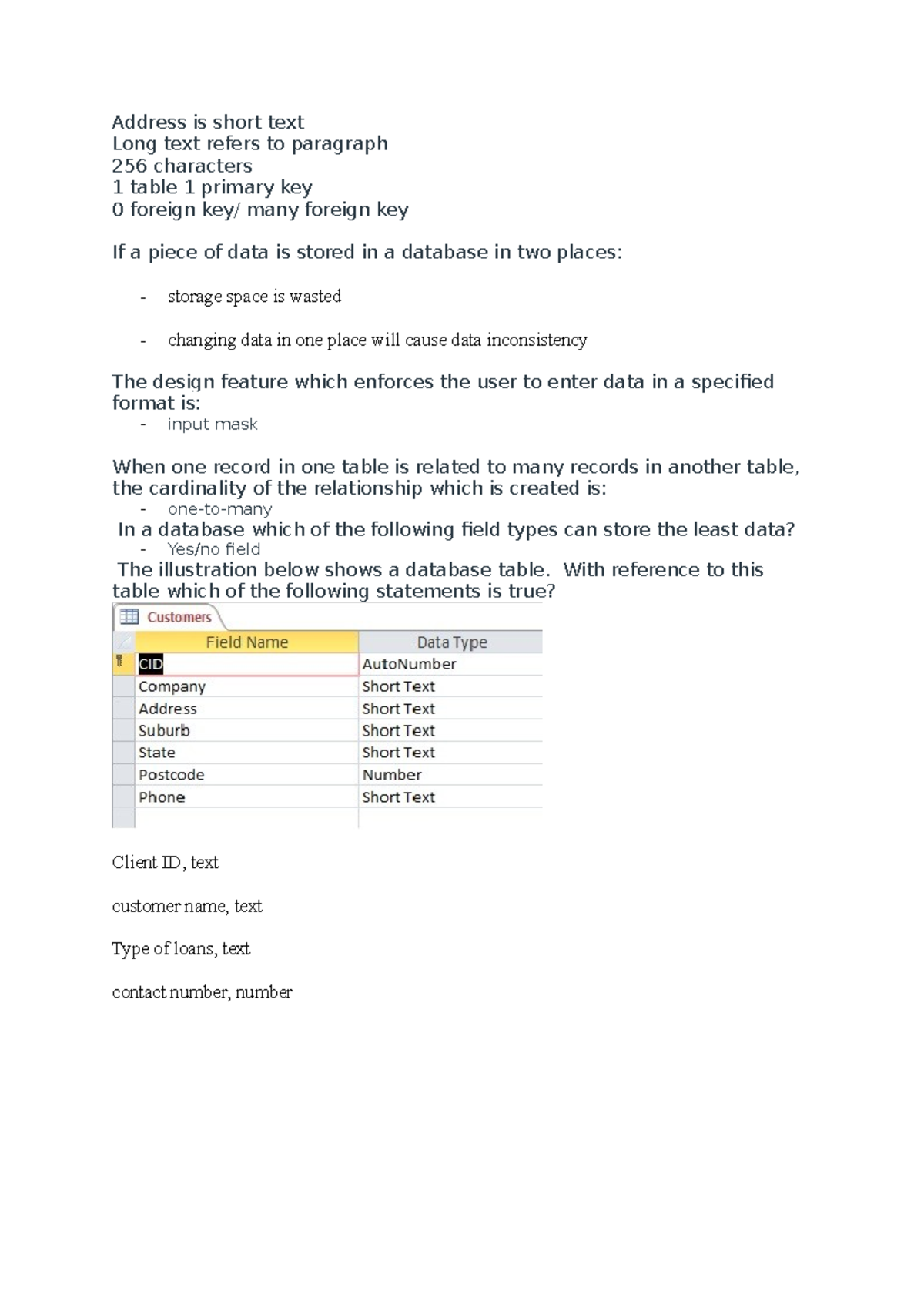 A3 notes - A3 important things to note - Address is short text Long ...