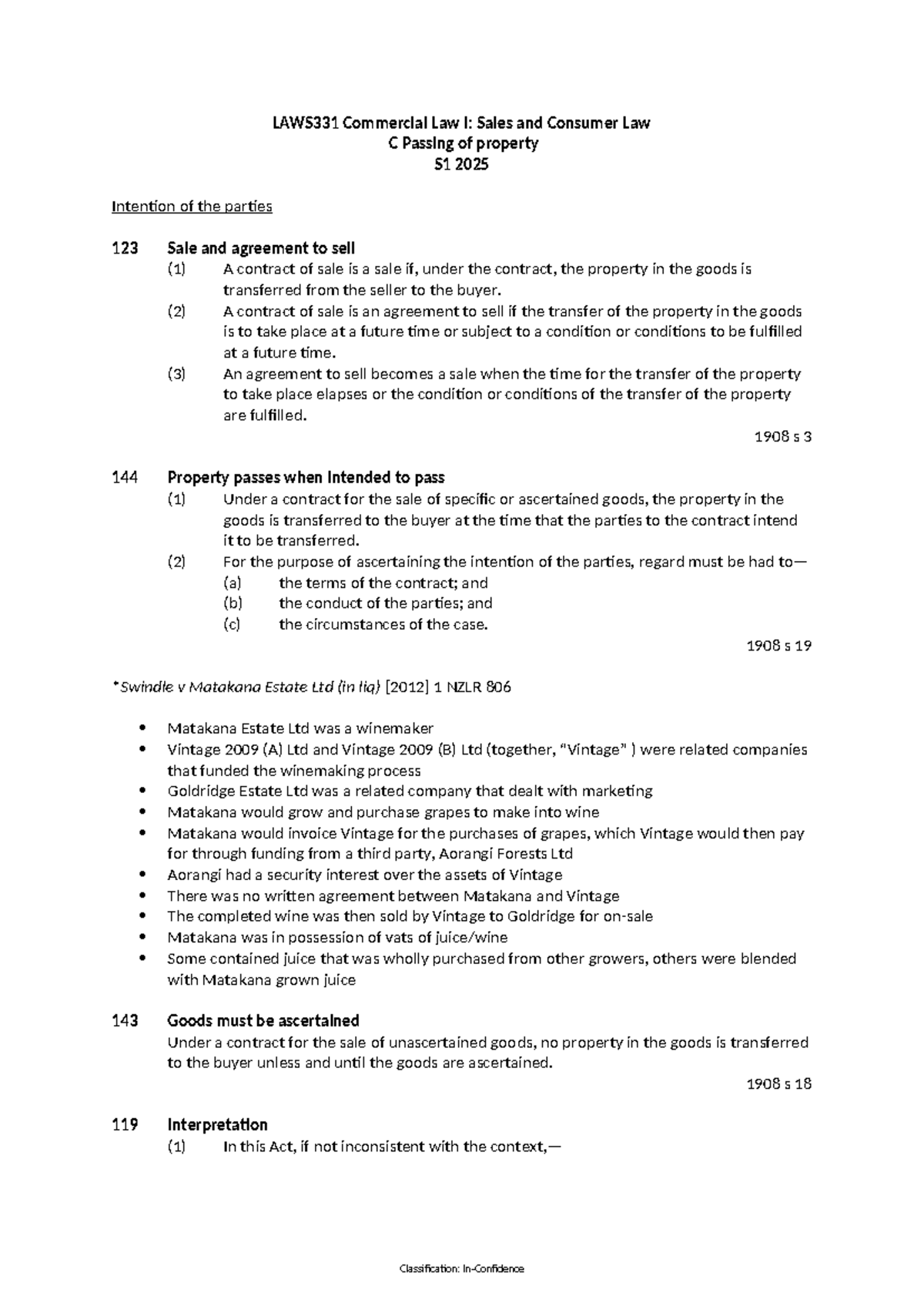 Laws331 commercial law I: Passing of property and intention of parties ...
