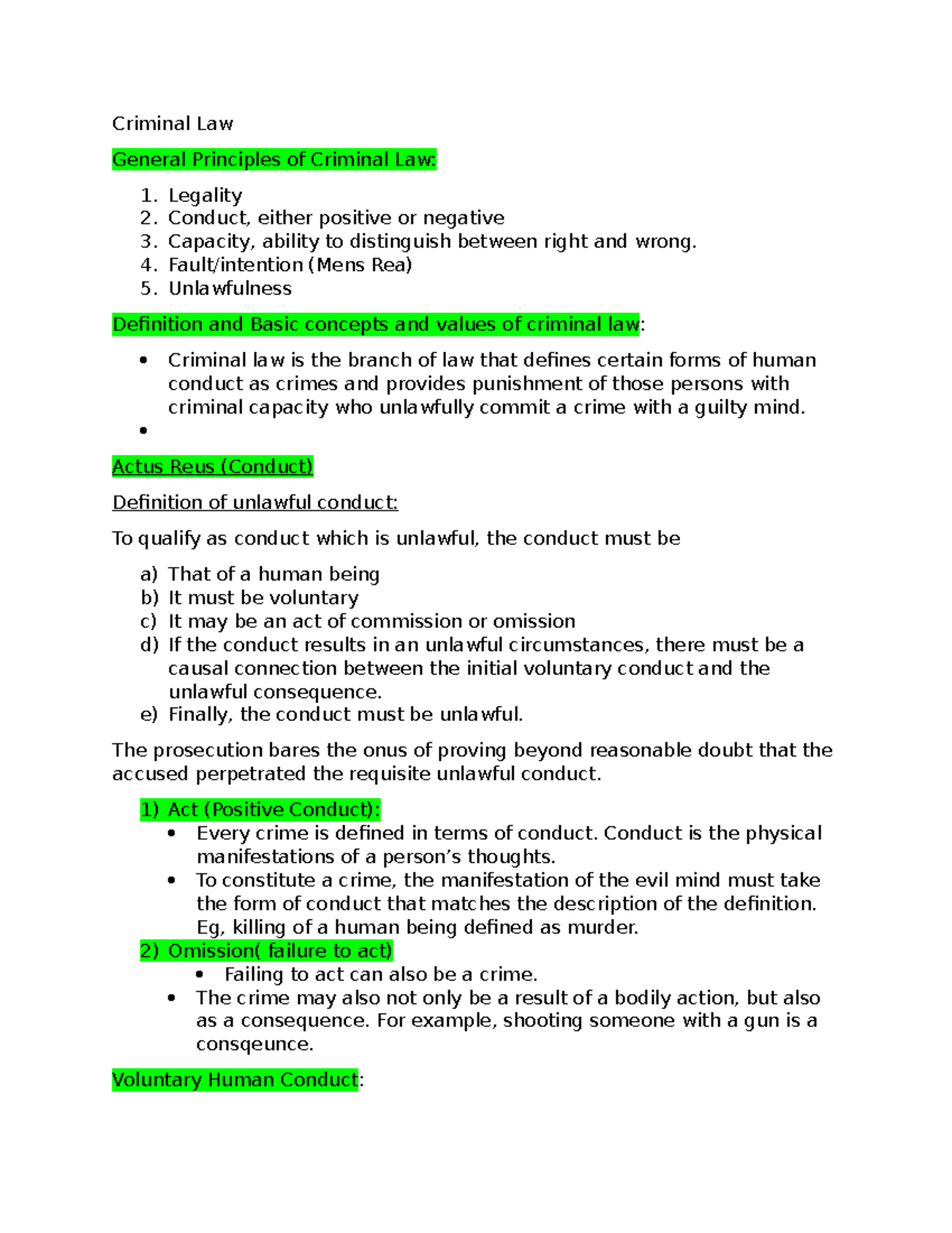 Criminal Law Study Notes (CL 101): Key Principles and Cases Analysis ...