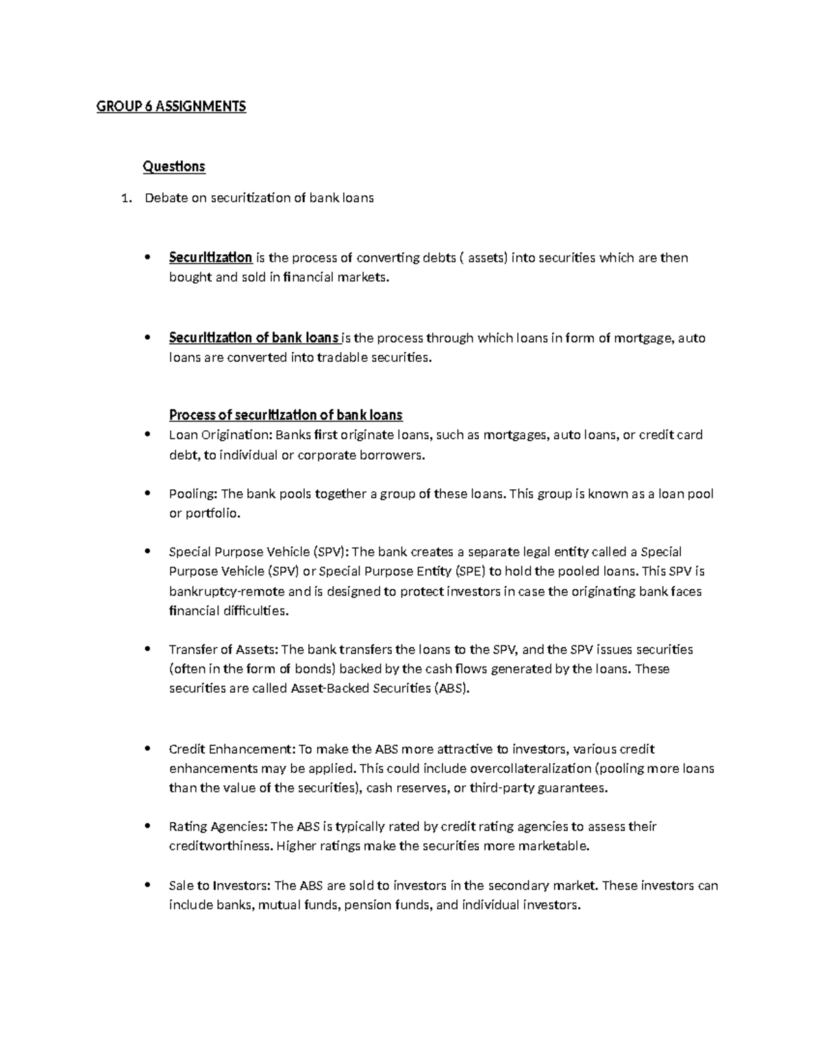 Banking Operation Assignment - GROUP 6 ASSIGNMENTS Questions Debate on ...