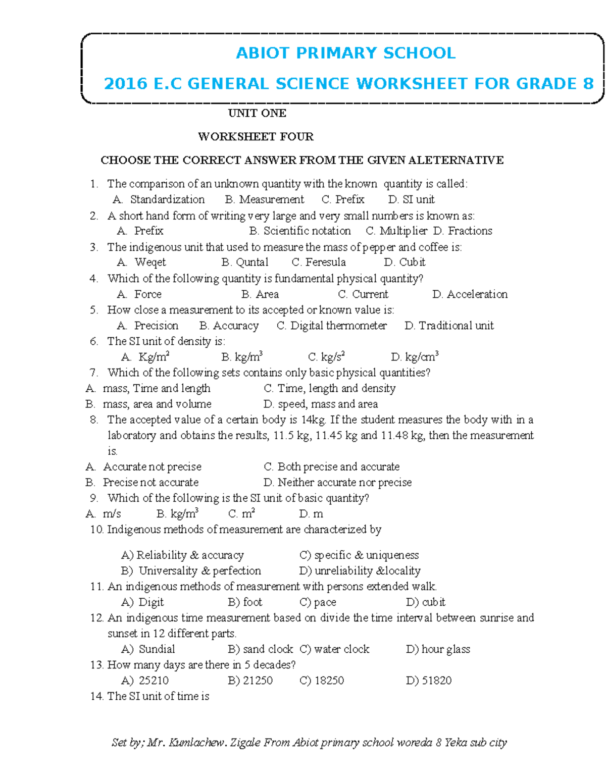 General Science Grade 8 Worksheets: Units 1-4 Review - Studocu