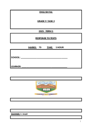 FET English FAL SBA oral exemplar booklet for Grades 10 to 12 - Studocu