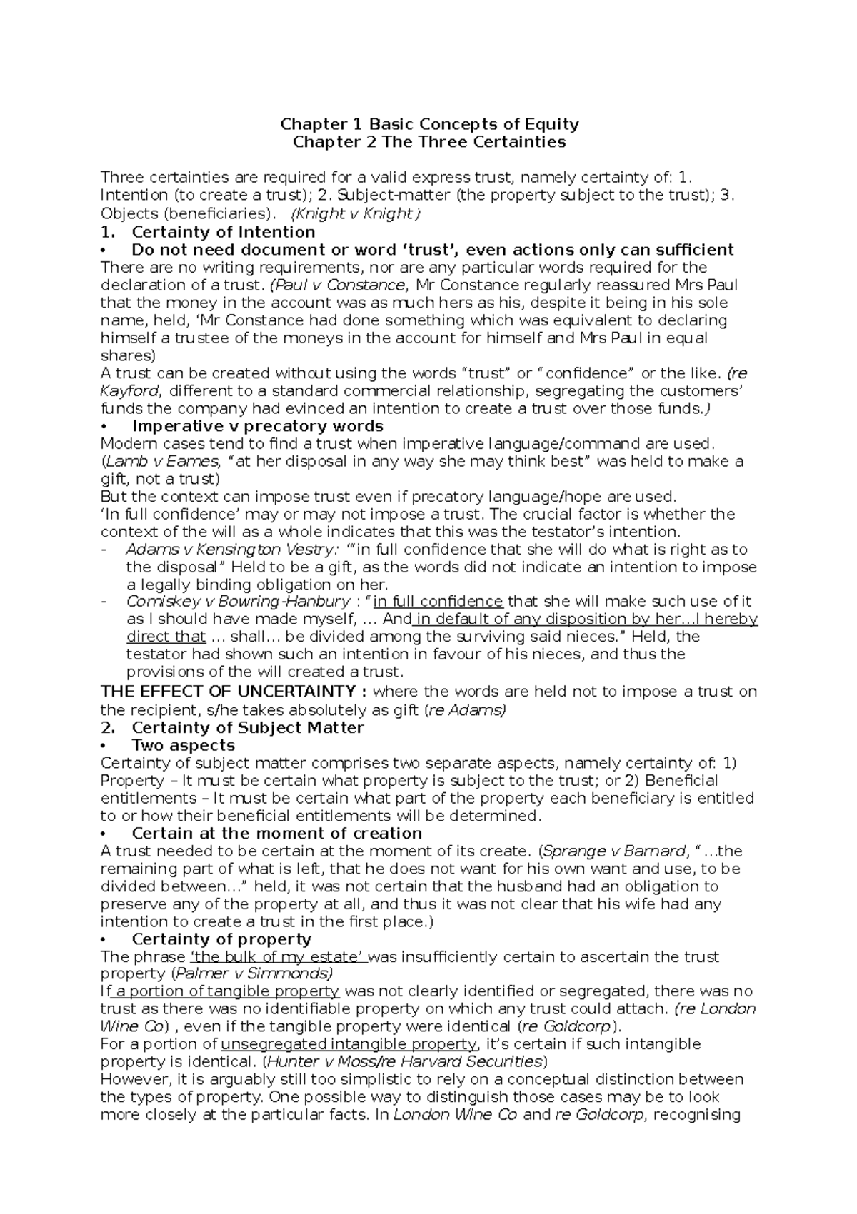Key Notes of Trust Law - 2021 - Chapter 1 Basic Concepts of Equity ...