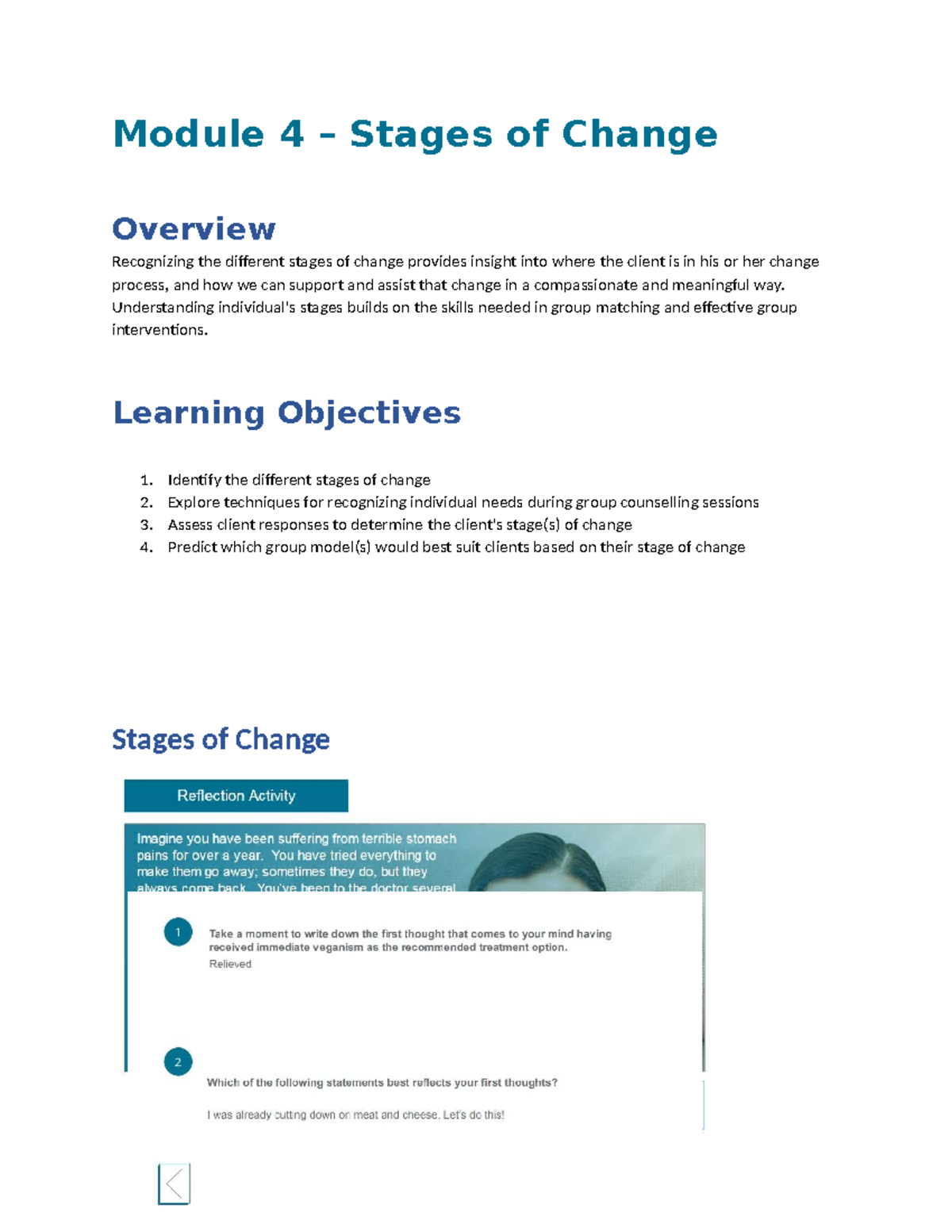 Module 4: Understanding the Stages of Change in Client Support - Studocu