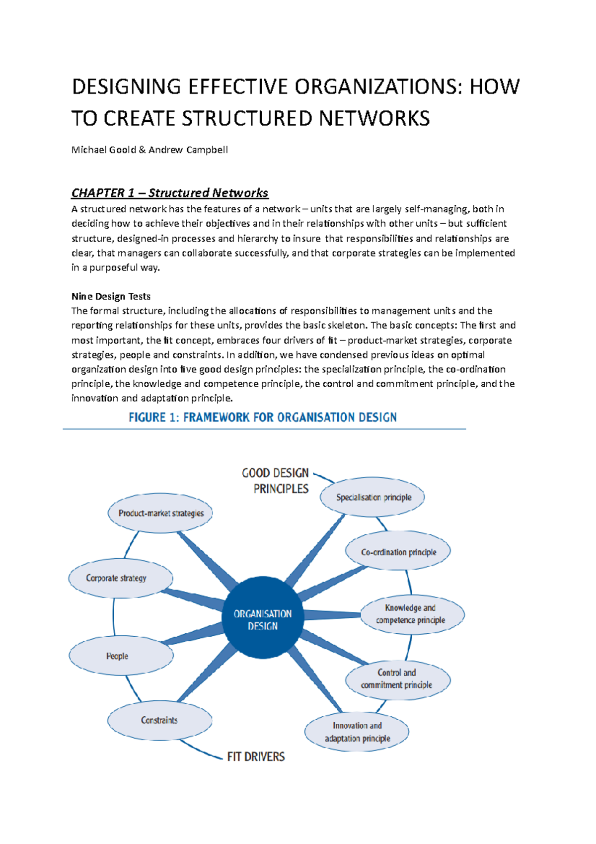 Designing Effective Organizations: Summary of Chapters 1 to 6 - Studeersnel