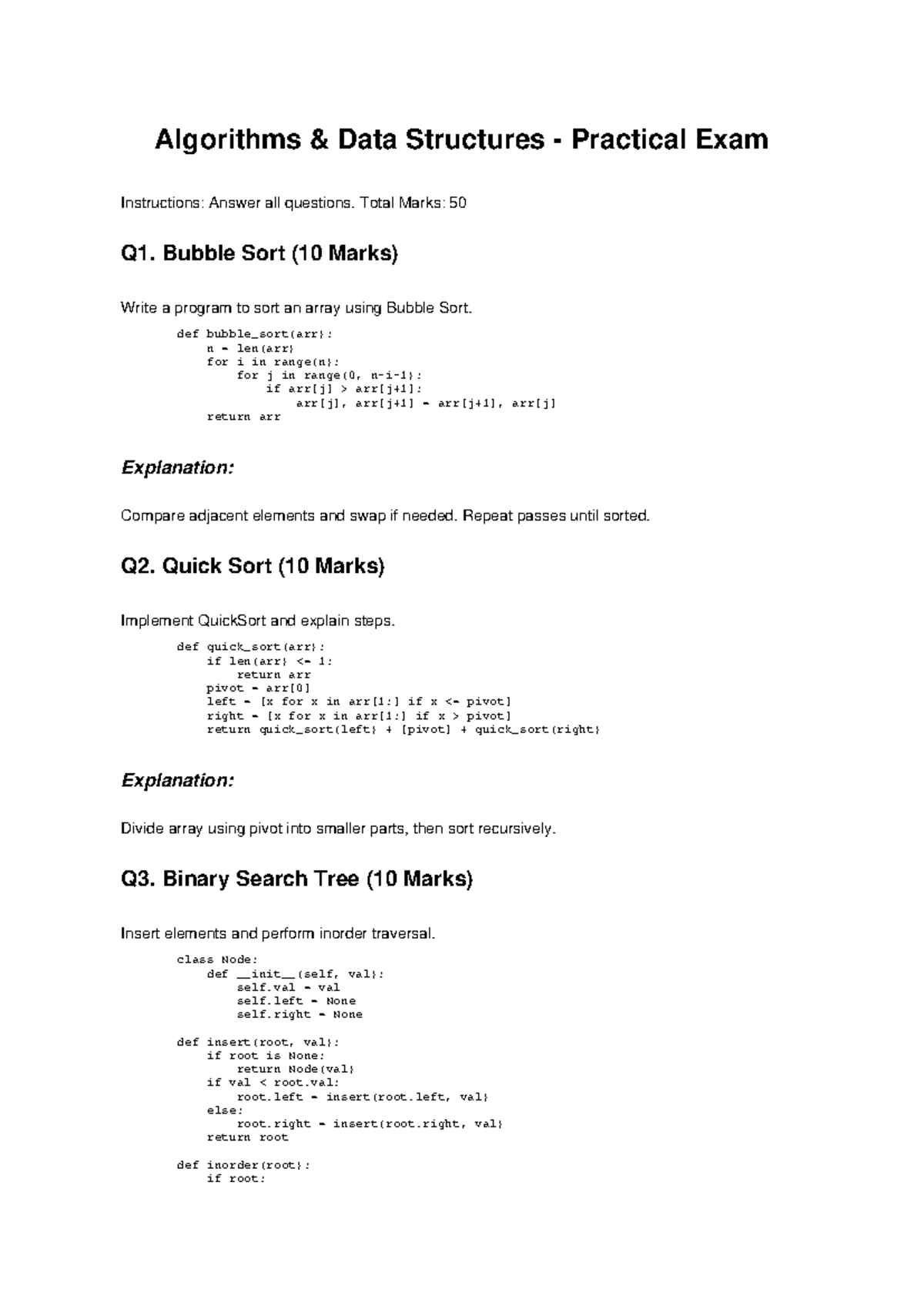 Algorithms & Data Structures - Practical Exam - Studocu