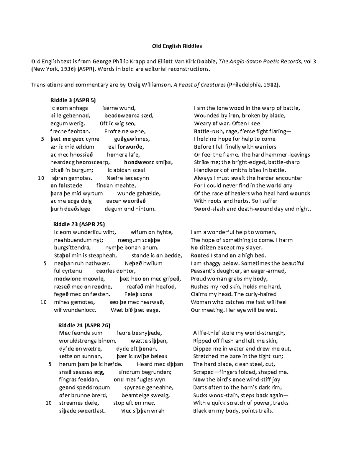 Old English Riddles Analysis - Riddles (ASPR) Semester One - Studocu