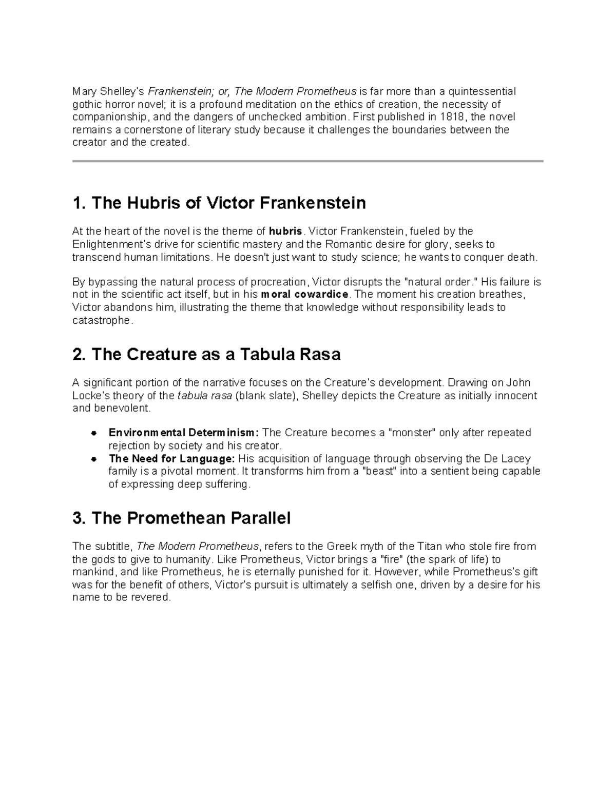 ENG 101: Essay Notes on Mary Shelley’s "Frankenstein" Themes - Studocu
