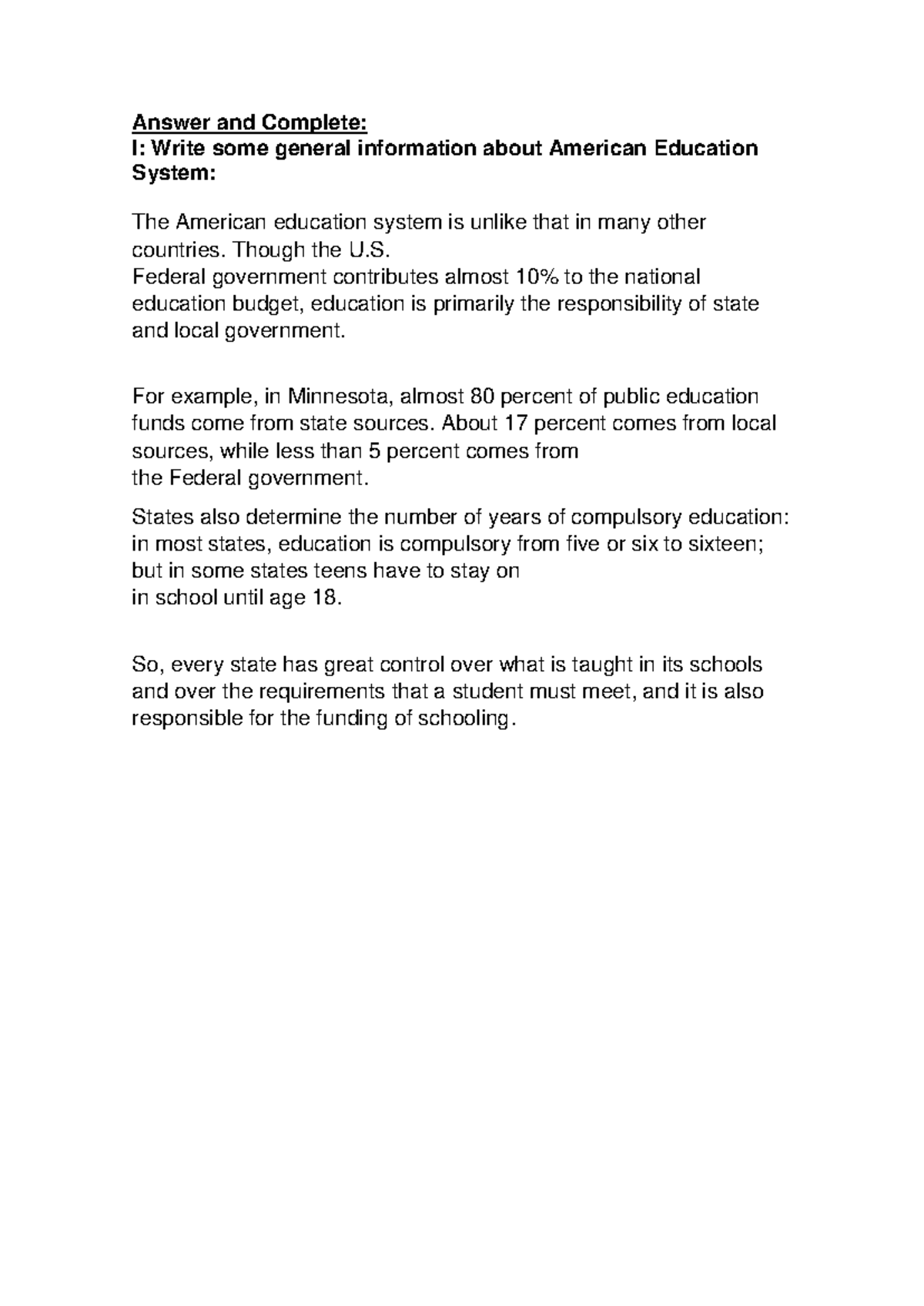 American Education System Overview and Key Characteristics - Studocu