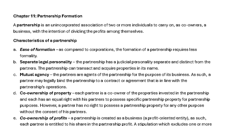 Chapter 11: Partnership Formation and Accounting (FAR Finals) - Studocu