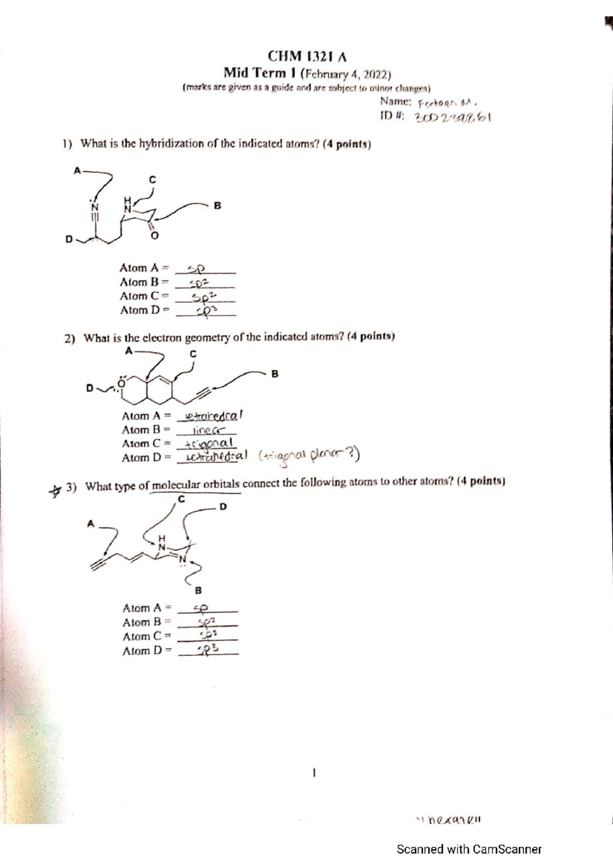 CHM1321 Midterm Exam Study Guide and Key Topics - Studocu