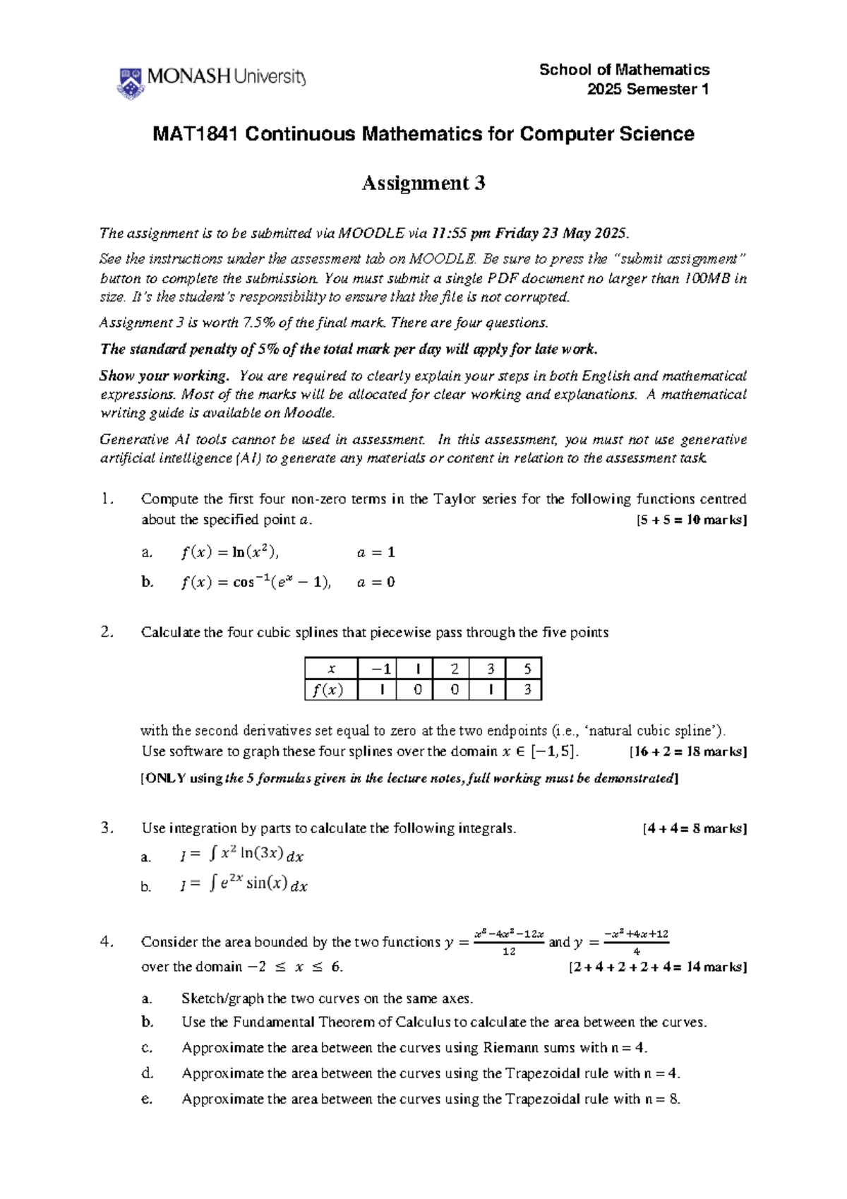 MAT1841 2025 Semester 1 Continuous Mathematics Assignment 3 - Studocu