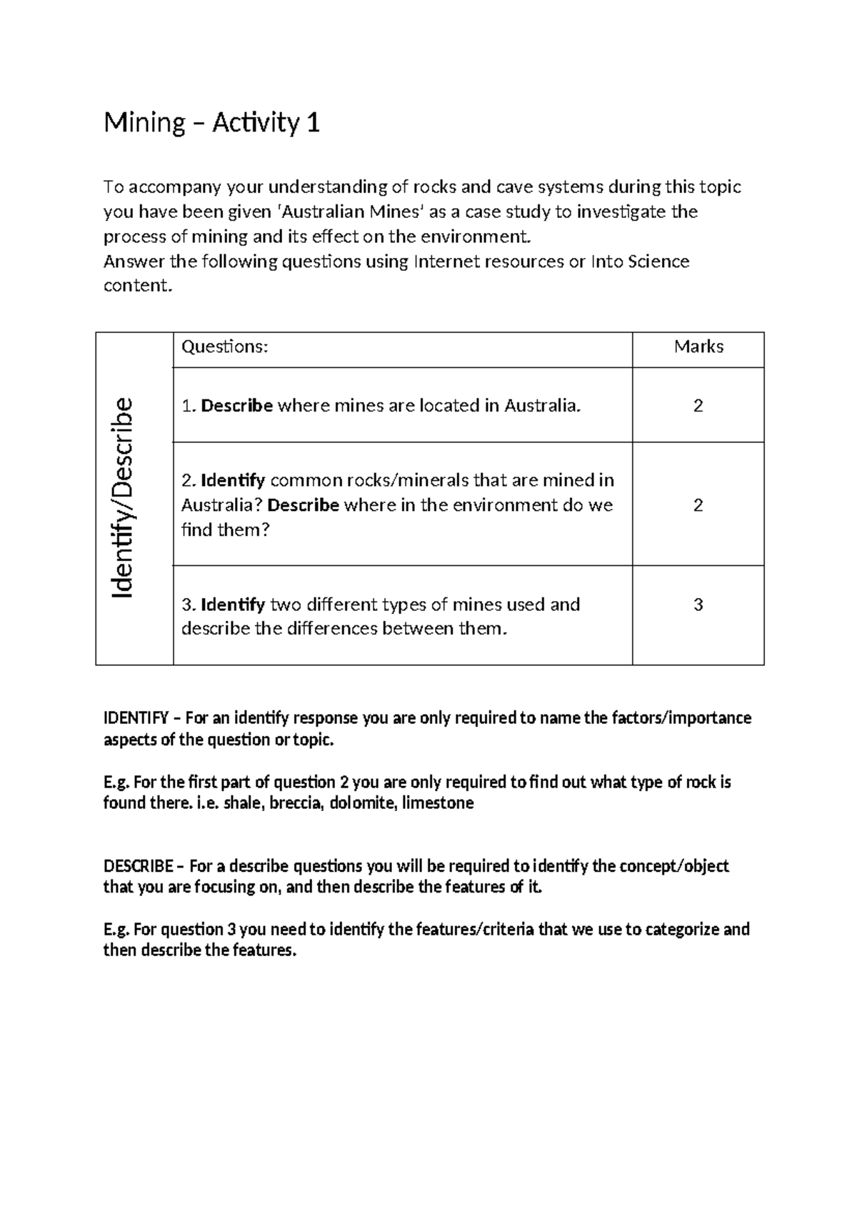 14b. Mining Activity 1 - i need this document - Mining – Activity 1 To ...