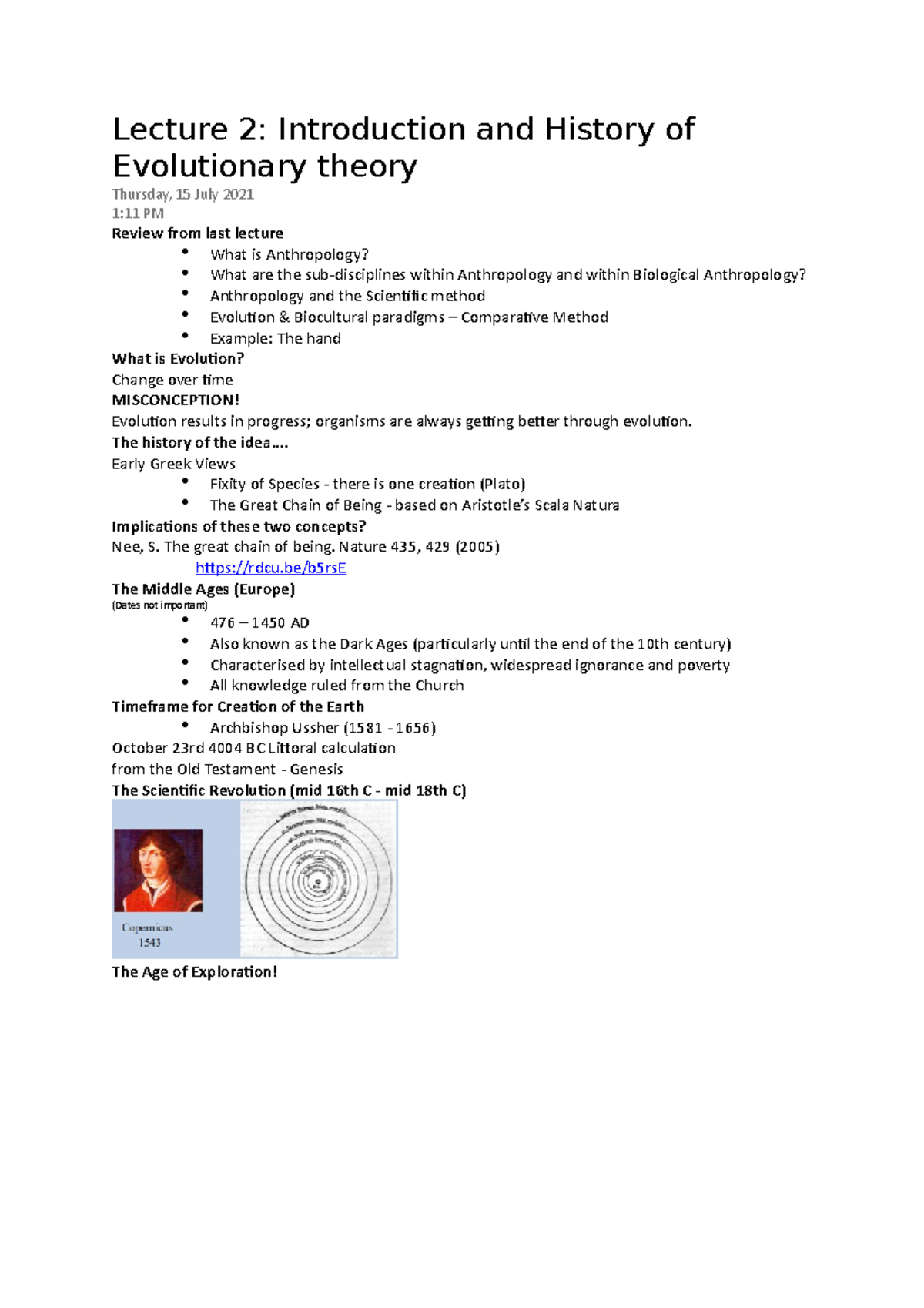 Lecture 2 Introduction and History of Evolutionary theory - Lecture 2 ...