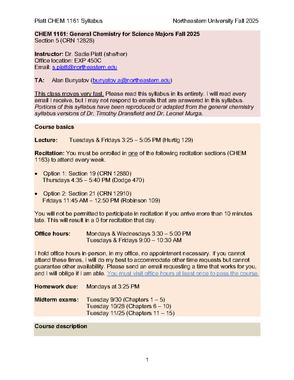CHEM 1161 Syllabus: General Chemistry for Science Majors - Fall 2025 ...