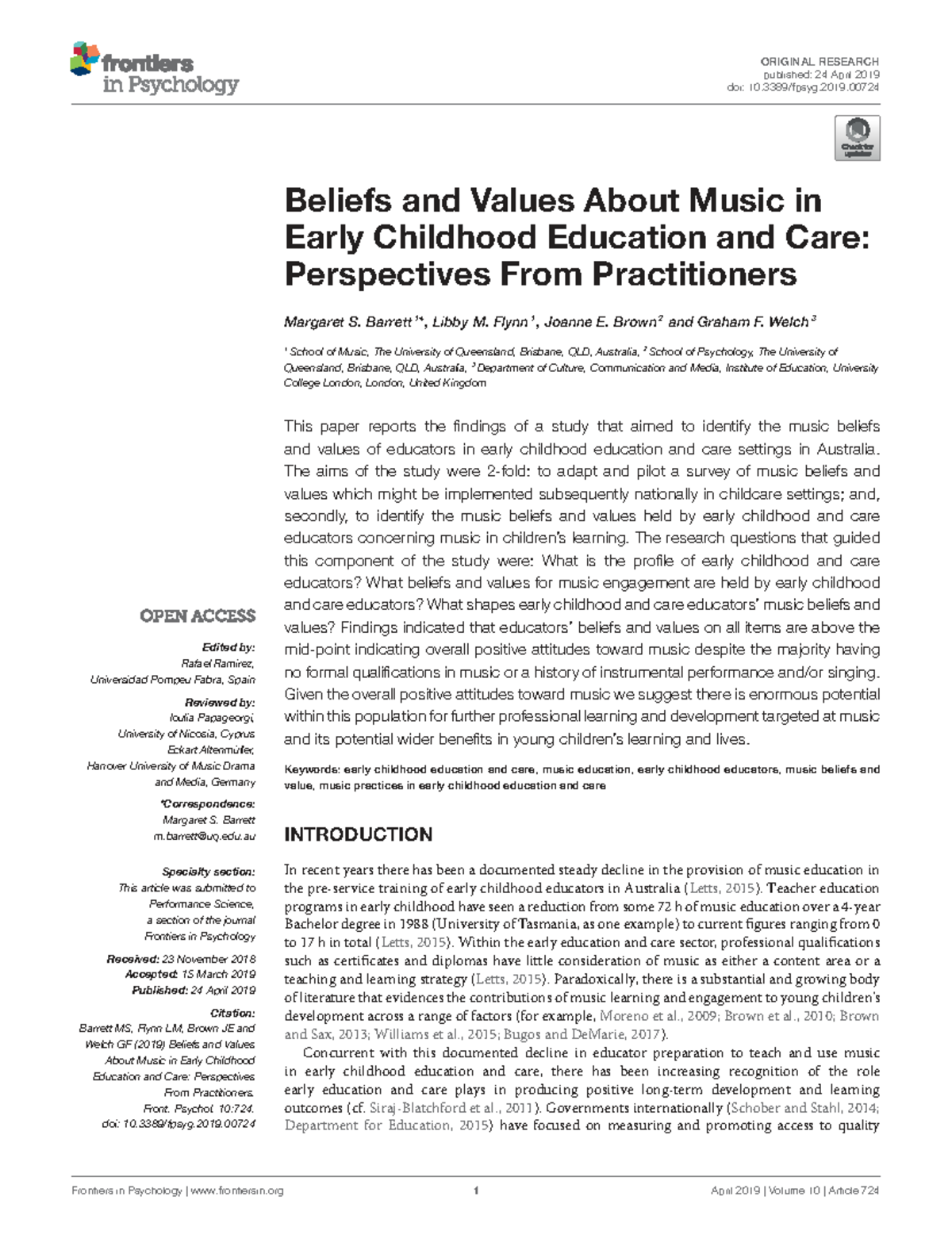 Beliefs and Values of Music in Early Childhood Education (EDUC 101 ...