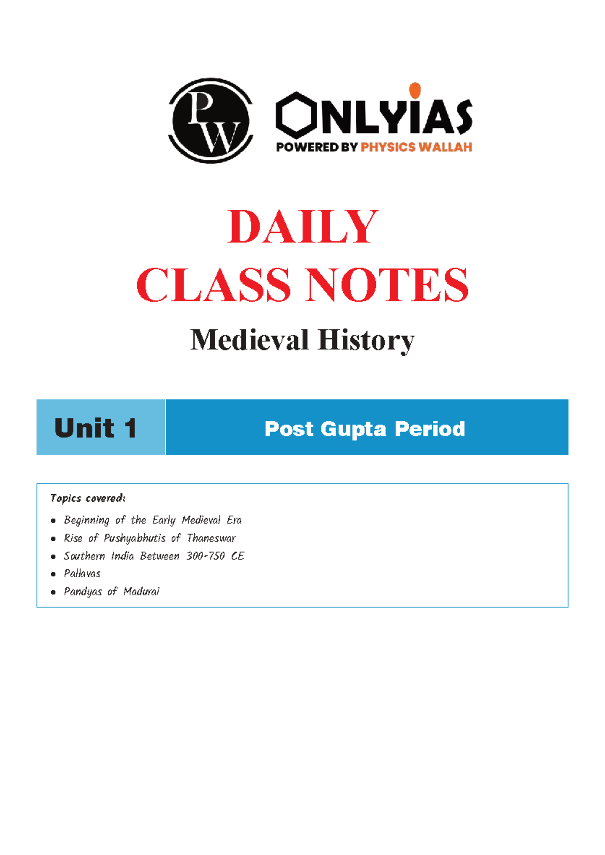 DCN Medieval History Unit 1: Post Gupta Period Class Notes - Studocu