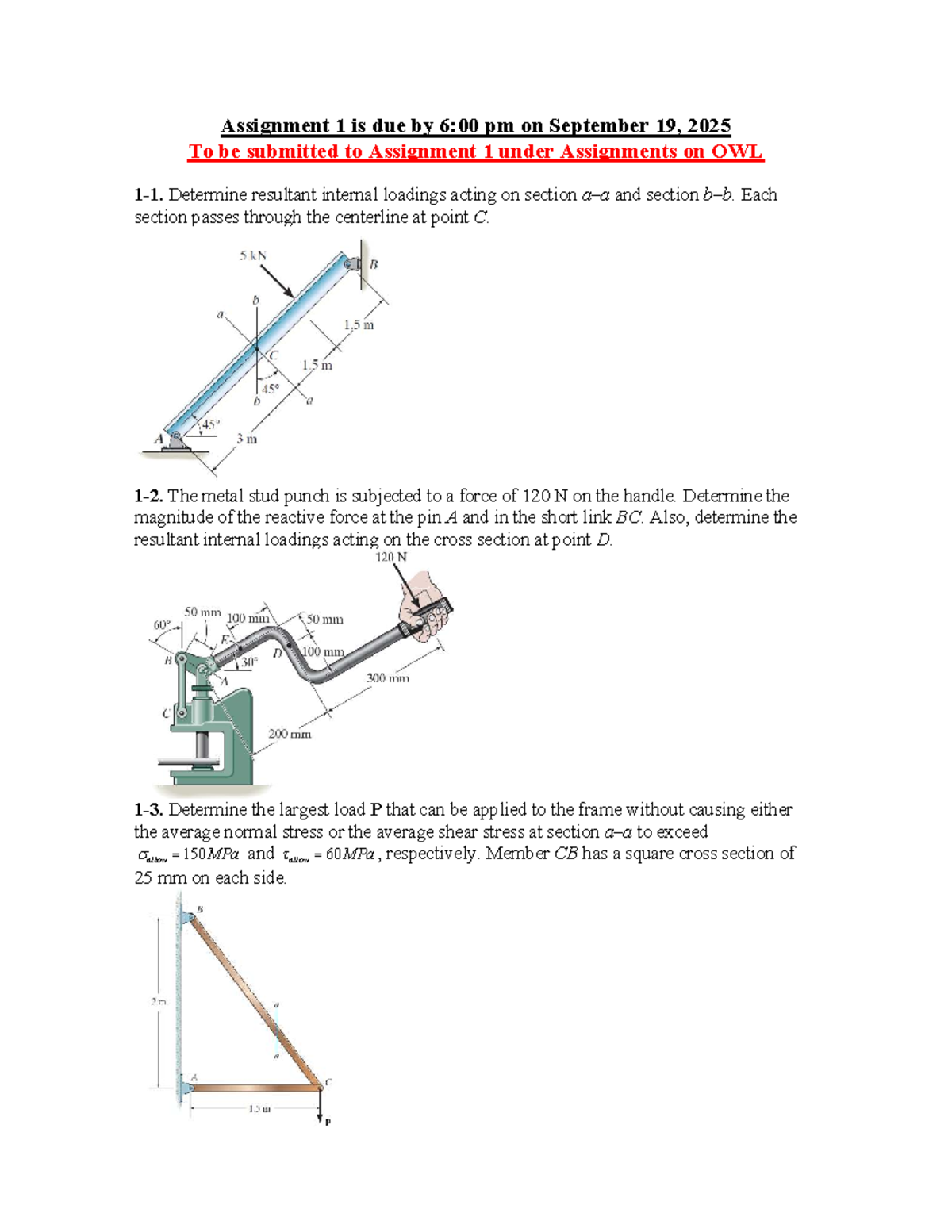 Assignment 1: Internal Loadings & Stress Analysis Questions - Studocu
