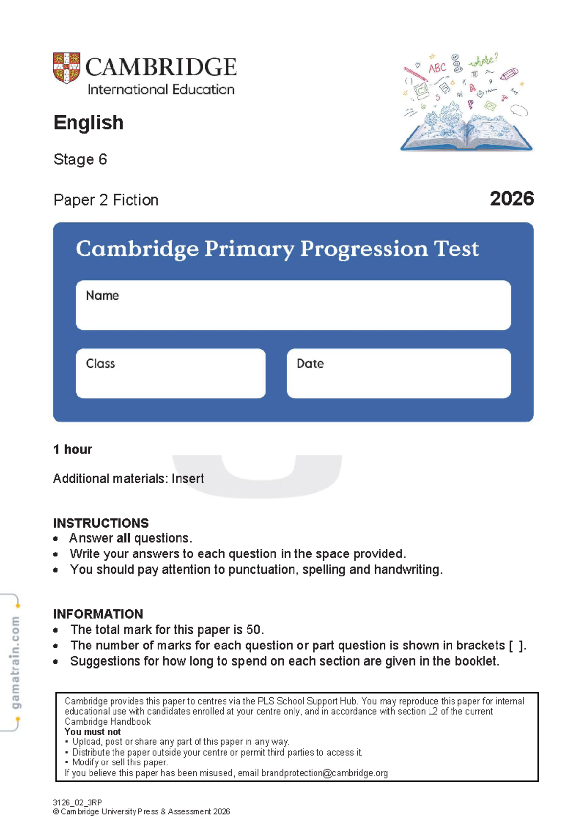 Progression Test English Stage 6 Paper 2 Fiction 2026 - Document Preview