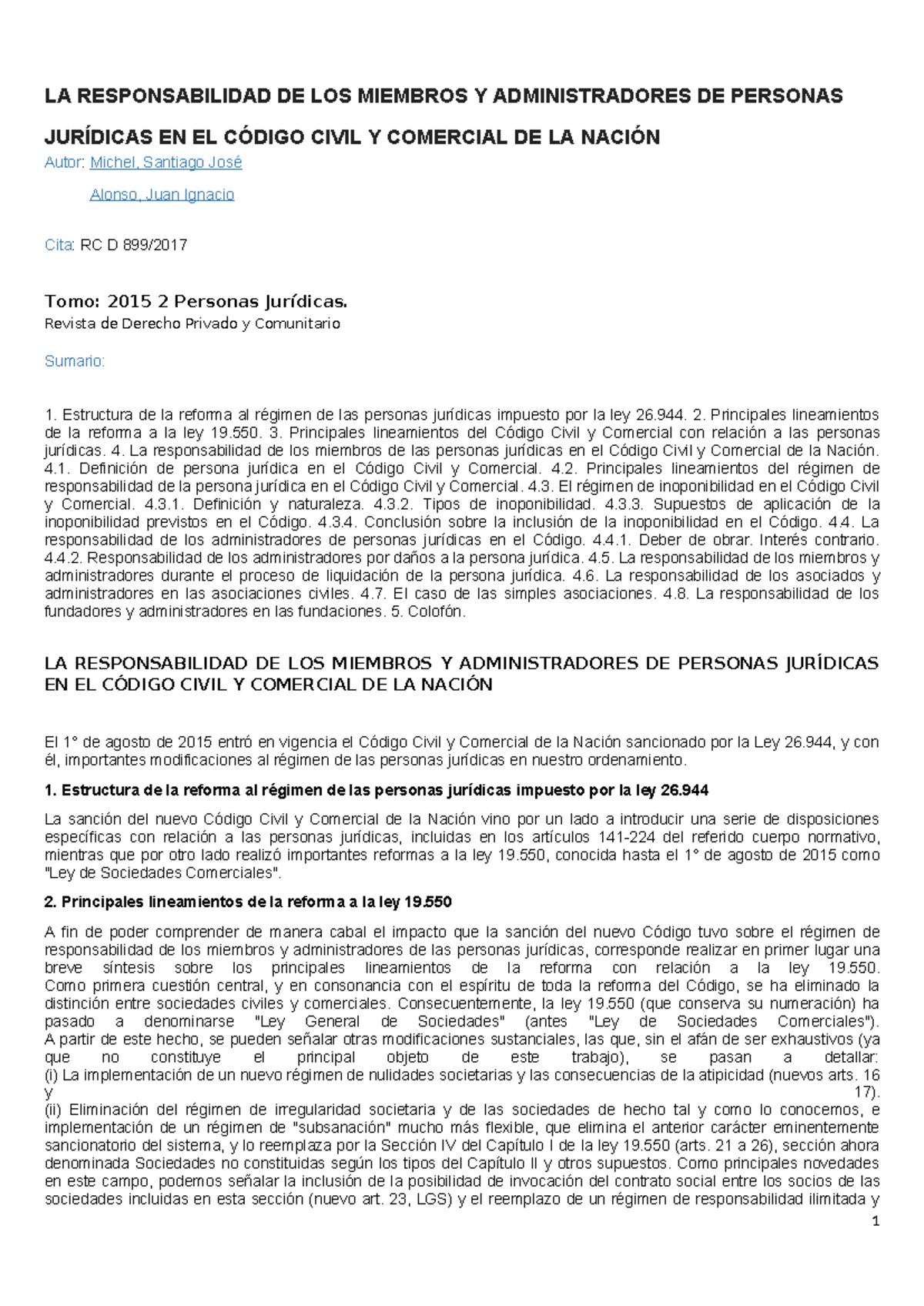 LA RESPONSABILIDAD DE MIEMBROS Y ADMINISTRADORES EN PERSONAS JURÍDICAS ...