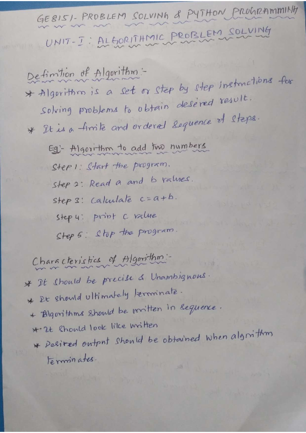 PSPP UNIT-1: Essential Concepts in Algorithmic Problem Solving - Studocu