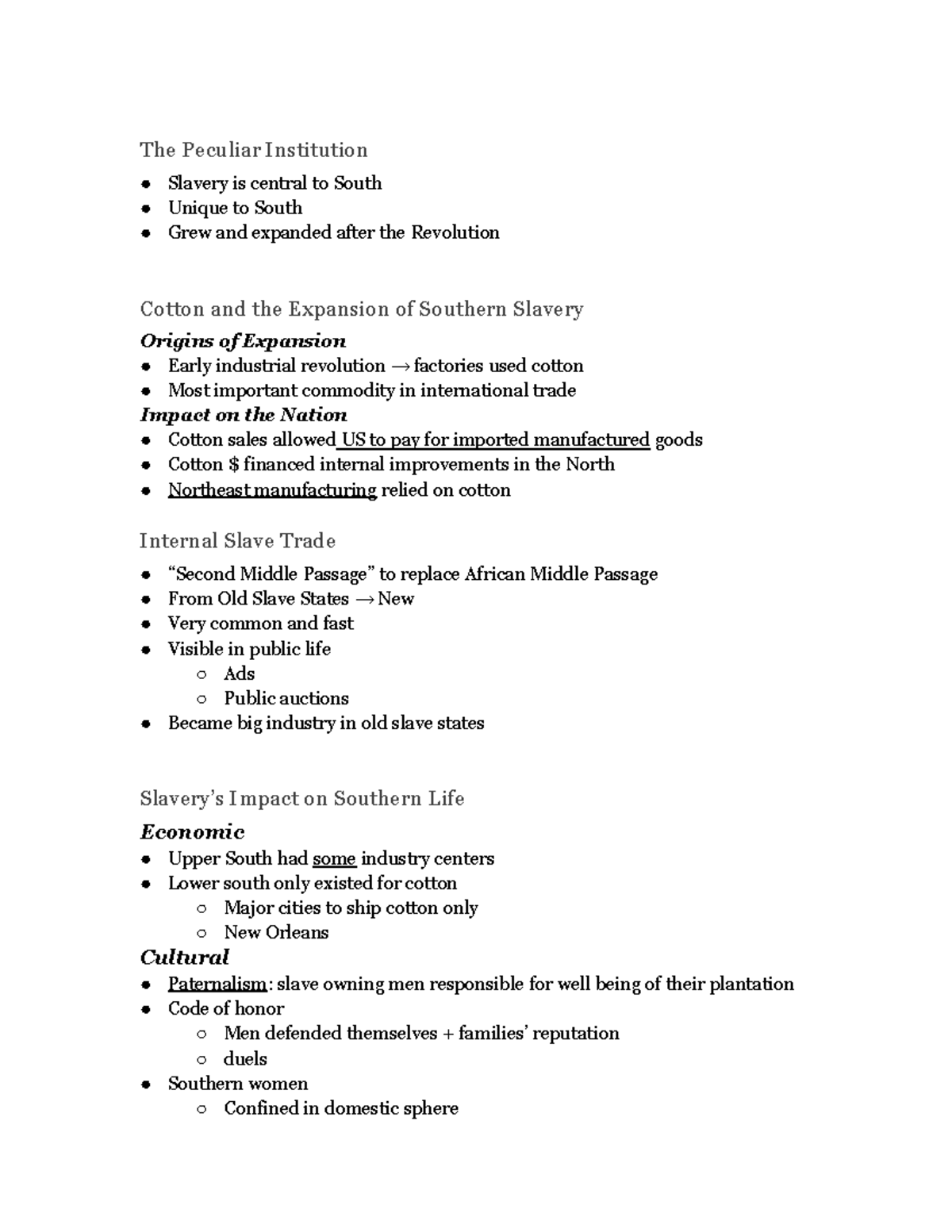 Chapter 11 Outline: The Expansion of Southern Slavery and Its Impact ...